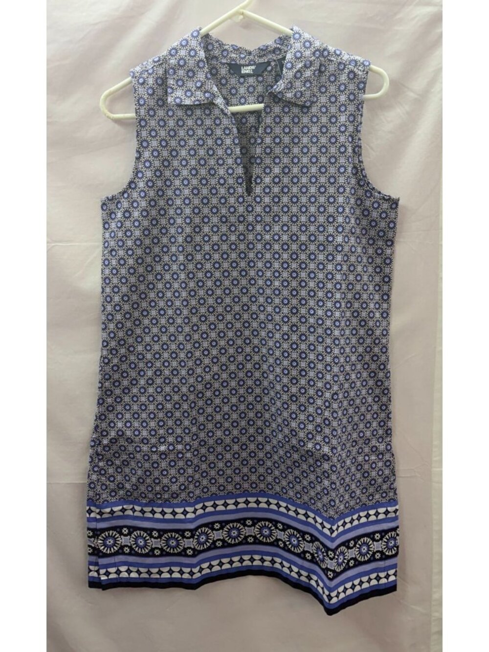 Lands' End Women's XS 2-4 Blue Split Neck Sleeveless Beach Cover-Up 100% Cotton